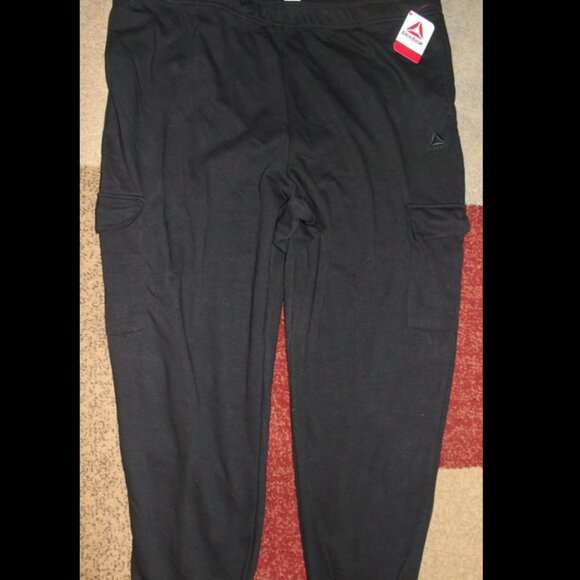 New Tags Reebok Black Elastic Waist Drawstring Jogger Sweatpants Cuffed Men 3XL - Picture 1 of 6